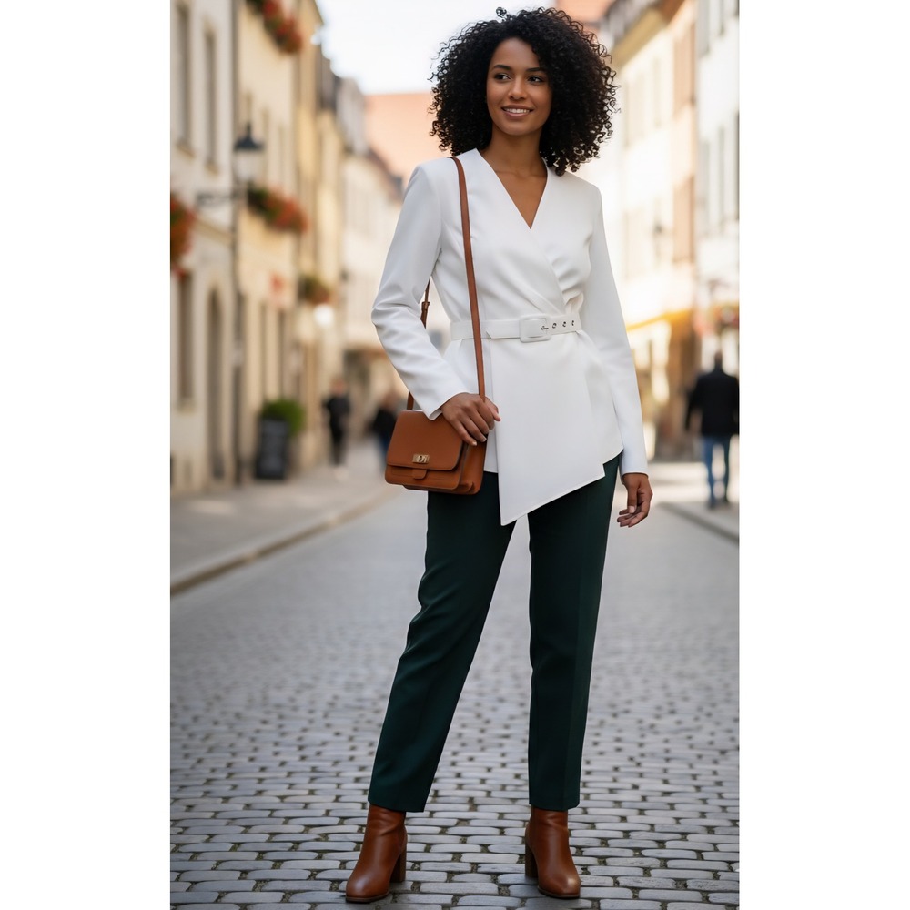 Tahari Arthur Levine White Asymmetrical Belted Blazer Jacket Size‎ 2